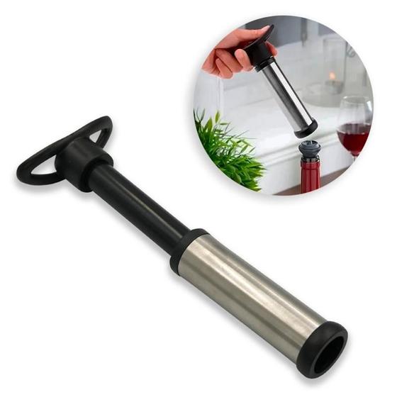 Imagem de Bomba a Vácuo de Vinho Com Duas Rolhas Preservação Sistema Manual Inox Silicone Tampa Garrafa Selador Bar