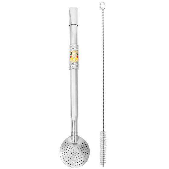 Imagem de Bomba Chimarrão Tererê Aço Inox 23cm com Rosca e Anel com Pingente