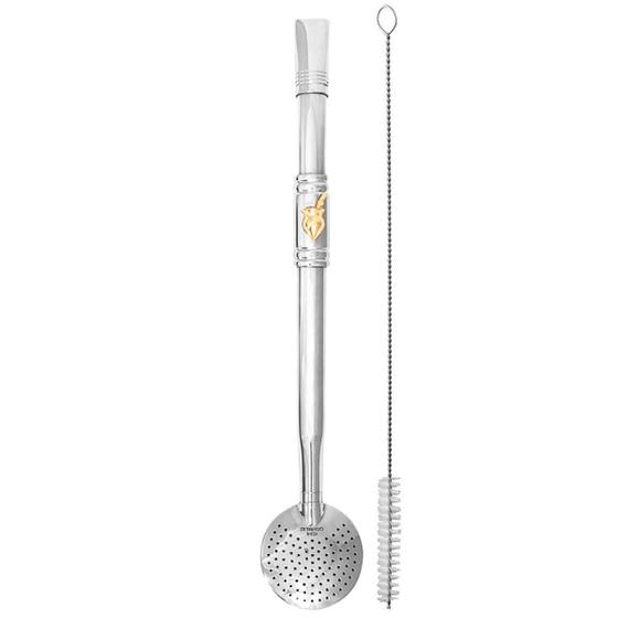 Imagem de Bomba Chimarrão Tererê Aço Inox 23cm com Rosca e Anel com Pingente