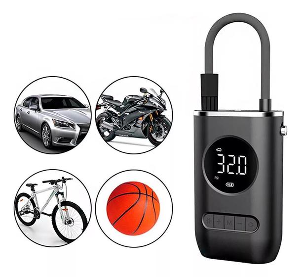 Bomba Compressor Calibrador de Ar Portátil de Pneu Carro Bike Moto Elétrica com Bateria Recarregável – NEHC