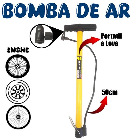 Imagem de Bomba de ar para encher pneu de bicicleta enche pneu carro moto bike 50cm vertical Fertak