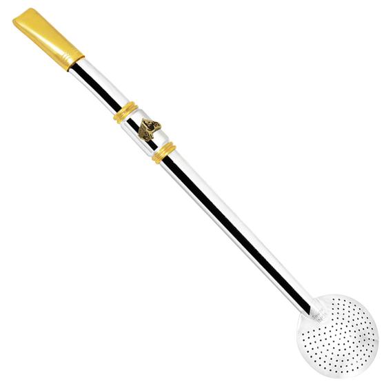 Bomba De Chimarrão Tererê 25cm Aço Inox Ouro 18k Inteira Menor preço em Bomba De Chimarrão Tererê 25cm Aço Inox Ouro 18k Inteira
