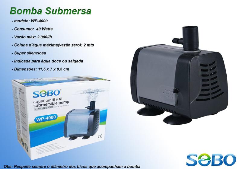 Imagem de Bomba Submersa SOBO 40w 2.000l/h WP4000 220 Volts