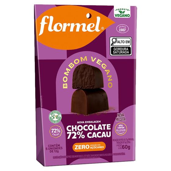 Imagem de Bombom Flormel 72% Cacau Vegano Zero Açúcar 60g