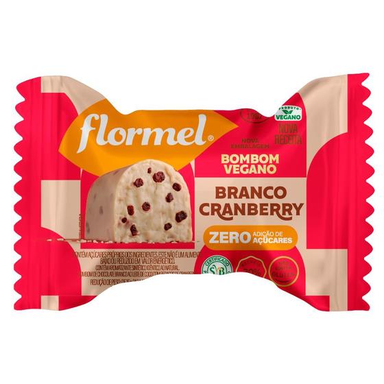 Imagem de Bombom Flormel Branco Cranberry Vegano Zero Adição de Açúcar 12g - Vencimento 08/03/2025