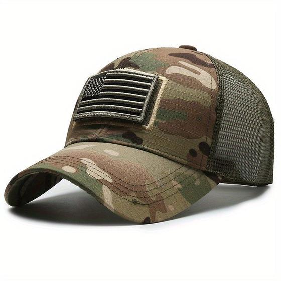 Imagem de Boné de Beisebol Camuflado Tático com Patch da Bandeira Americana