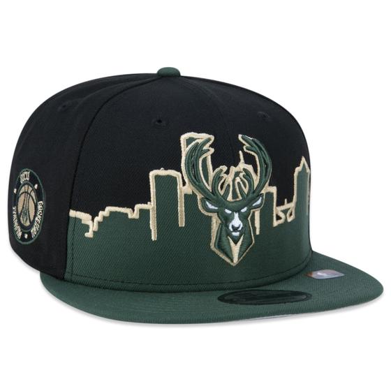 Imagem de Bone New Era 9FIFTY Milwaukee Bucks Tip-Off Aba Reta Aba Reta Snapback Preto