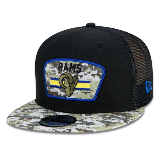 Imagem de Bone New Era 9FIFTY Trucker Los Angeles Rams Salute To Service NFL Snapback Aba Reta Preto Aba Reta Snapback Preto