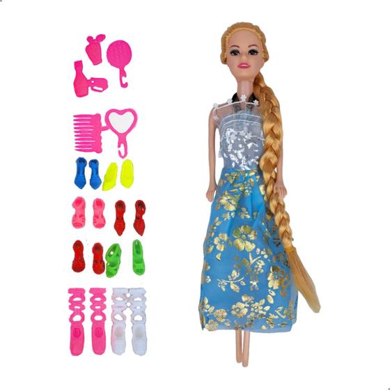 Imagem de Boneca Angel Girl Com Vestido + 8 Pares Sapatos + Kit Beleza