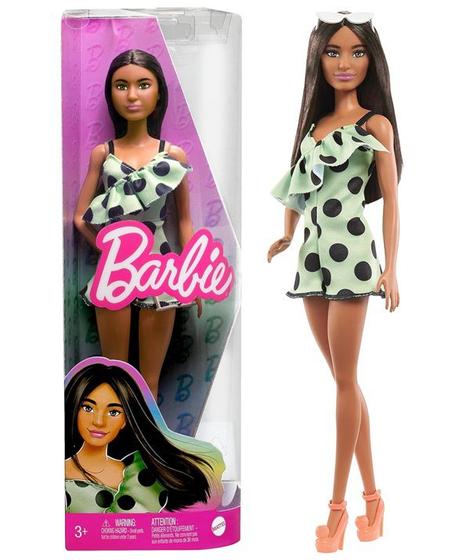 Imagem de Boneca Articulada Barbie Fashionistas 200 Conjunto Verde Morena - Mattel - HPF76