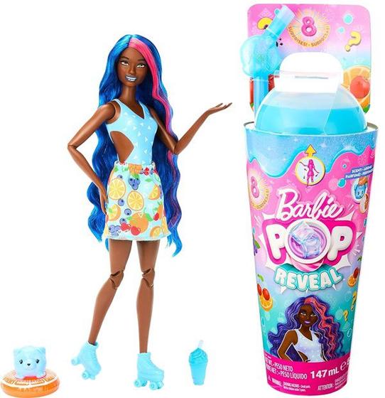 Imagem de Boneca Articulada Barbie Pop Reveal Azul - Ponche de Cereja - Série Ponche de Frutas - 8 Surpresas - Mattel