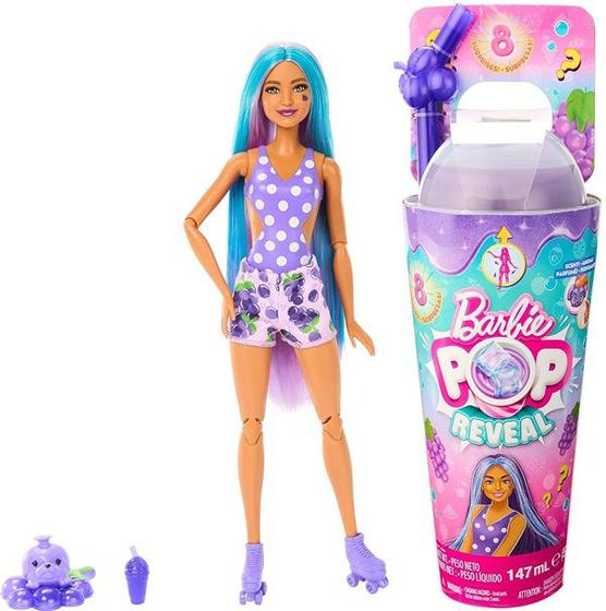 Imagem de Boneca Articulada Barbie Pop Reveal Roxa - Refrigerante de Uva - Série Ponche de Frutas - 8 Surpresas - Mattel
