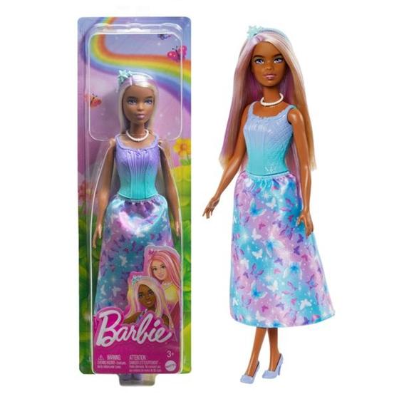 Imagem de Boneca Articulada Barbie Realeza Vestido dos Sonhos Azul Com Saia Estampada Removível - Magia do Arco-Íris - Mattel