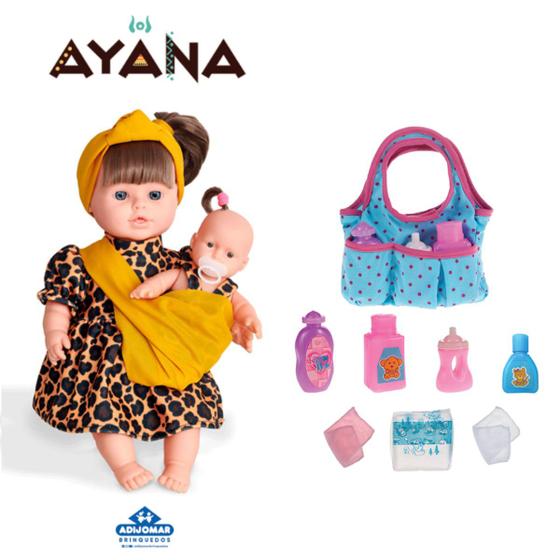 Imagem de Boneca Ayana 40cm C/ Bebê + Bolsa Maternidade C/ Acessórios