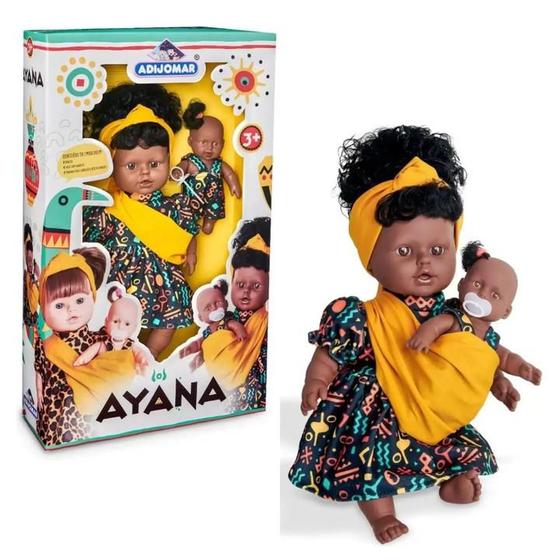 Imagem de Boneca Ayana Negra Menina Vinil e Tecido-Adijomar Brinquedos