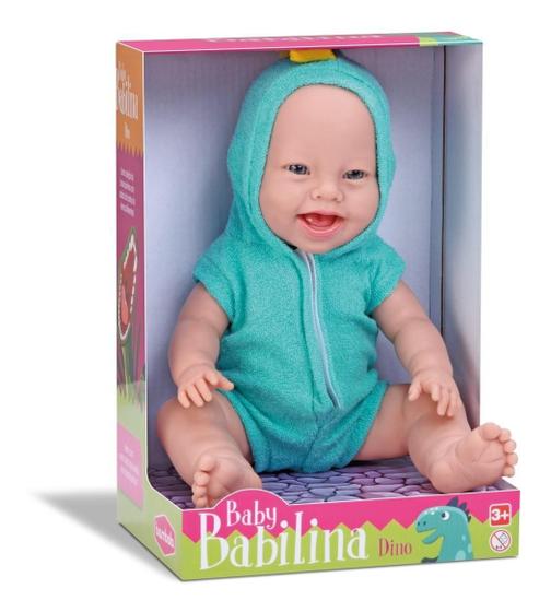 Imagem de Boneca Baby Babilina Dino Com Roupão Banho Dinossauro Reborn