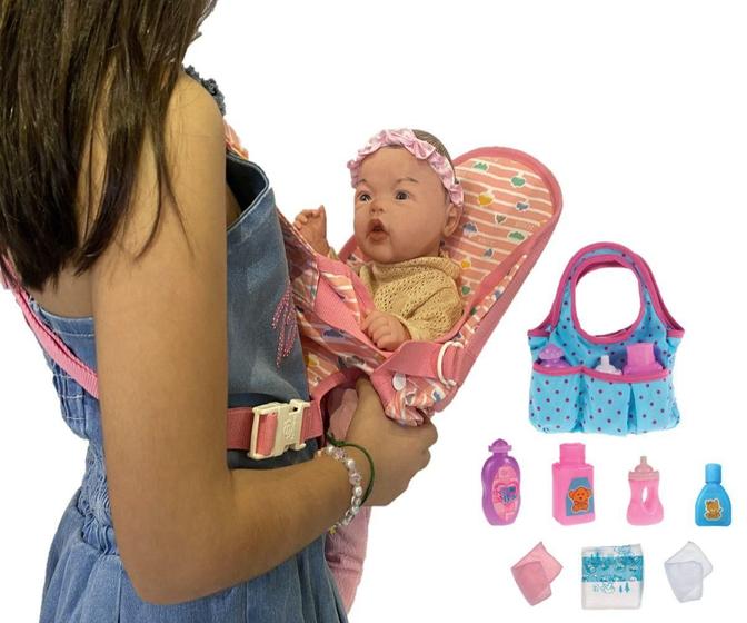 Imagem de Boneca Baby Bebê Menina Realista + Bolsa Passeio e Bolsinha