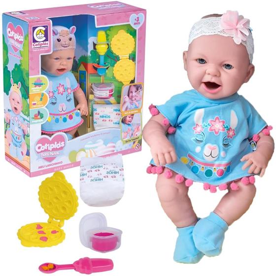 Imagem de Boneca Baby Ninos Come e Faz Caquinha Faz Cocozinho Hora do Lanche Em Vinil 37,5cm Cotiplás