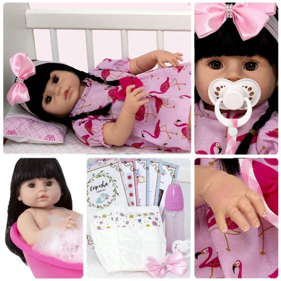 Imagem de Boneca Baby Reborn 100% Silicone Morena Banho Com Chupeta