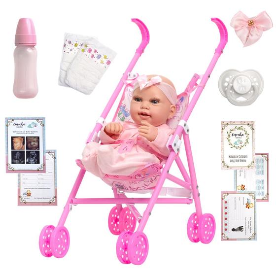 Imagem de Boneca Baby Reborn Menina Completa Carrinho Infantil Itens