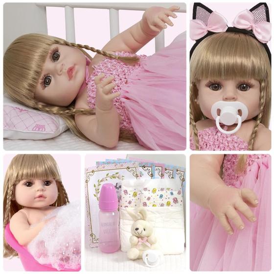 Imagem de Boneca Bailarina Cegonha Reborn - Vinil Siliconado Bege 46cm