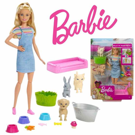 Imagem de Boneca Barbie Banho De Cachorrinhos Original Mattel Pet Shop Com Diversos Acessórios Crianças +3 Anos