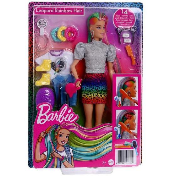 Imagem de Boneca Barbie Cabelo ARCO-IRIS de Leopardo Mattel GRN80