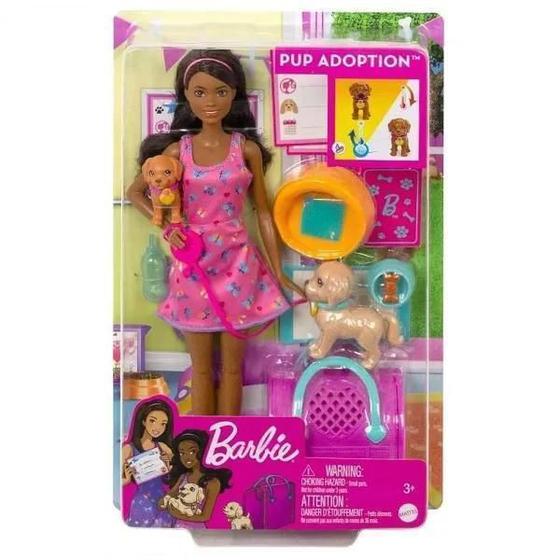 Imagem de Boneca Barbie Conjunto Adota Cachorrinhos Negra Mattel Hkd87