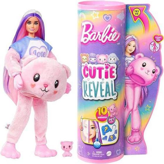 Imagem de Boneca Barbie Cutie Reveal Camisetas Fofas Urso Rosa Mattel