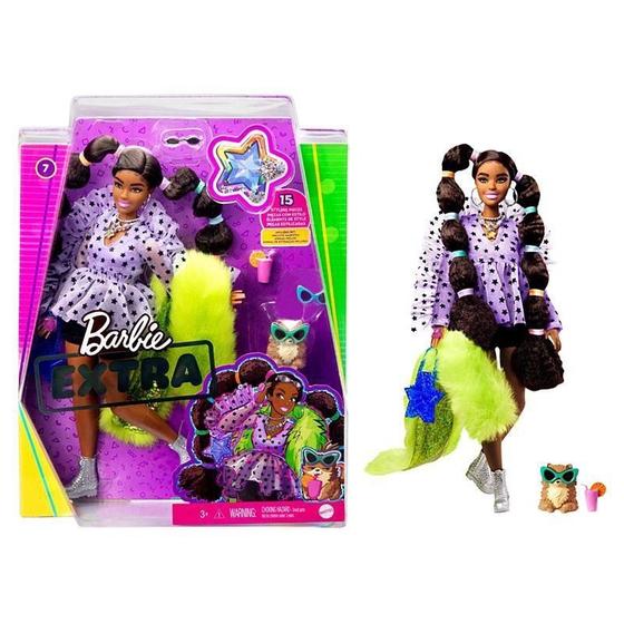 Imagem de Boneca Barbie Extra Articulada Negra Cabelo Preso Com Pet E Acessórios Mattel