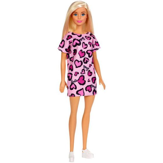 Imagem de Boneca Barbie Fashion Loira com Vestido Rosa de Corações Mattel - GHW45
