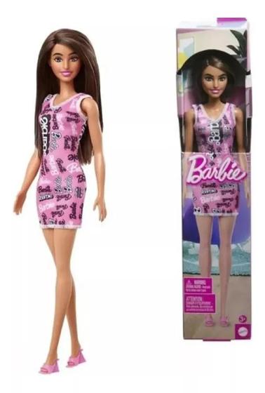 Imagem de Boneca Barbie Fashion Morena Vestido Rosa - Mattel