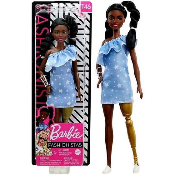 Imagem de Boneca Barbie Fashionistas Morena Negra Com Prótese Na Perna Protética Número 146 - Mattel