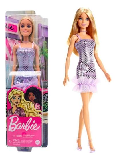 Imagem de Boneca Barbie Glitter Fashion Mattel Loira Vestido Roxo