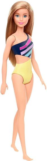 Imagem de Boneca Barbie Loira - Roupa De Praia Maiô Listrado Original Mattel