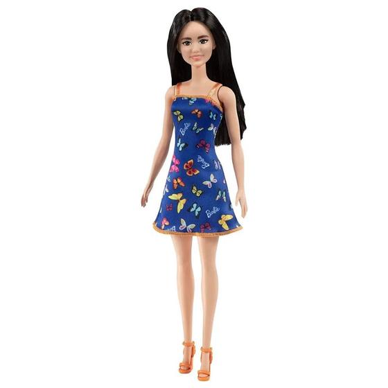 Imagem de Boneca Barbie Moda Fashion Morena Vestido Azul de Borboletas - Mattel