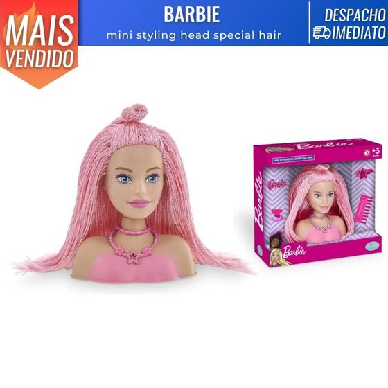 Imagem de Boneca Barbie Pentear Mini Styling Head Special Hair Cabelo Rosa C/ Acessorios