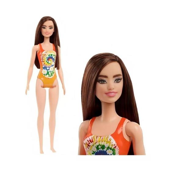 Imagem de Boneca Barbie Praia Asiatica Maio Laranja com Flores - Mattel