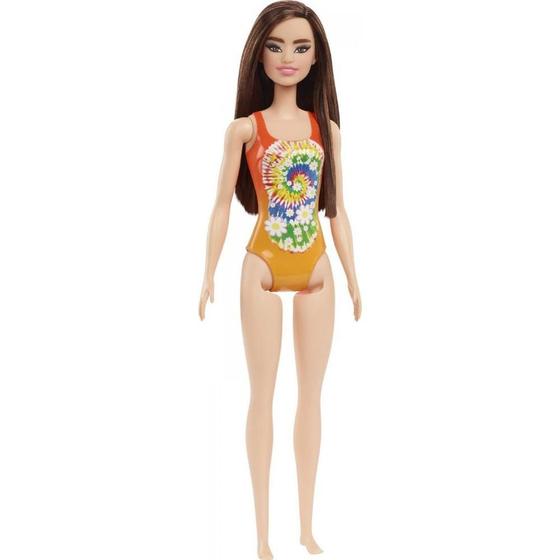Imagem de Boneca Barbie Praia Morena Maio Laranja Com Flores - Mattel HDC49