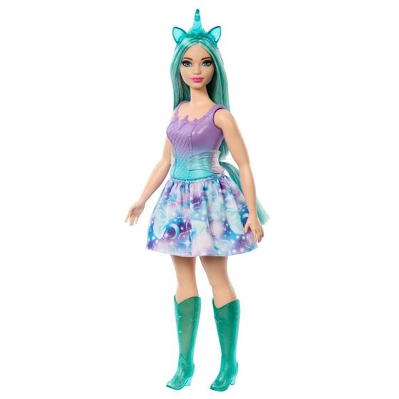 Imagem de Boneca Barbie Unicorn com cabelo turquesa Fantasy e roupa pastel