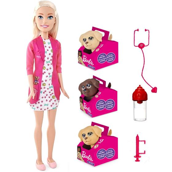Imagem de Boneca Barbie Veterinária 65cm + 3 Pets 8 Acessórios Mattel