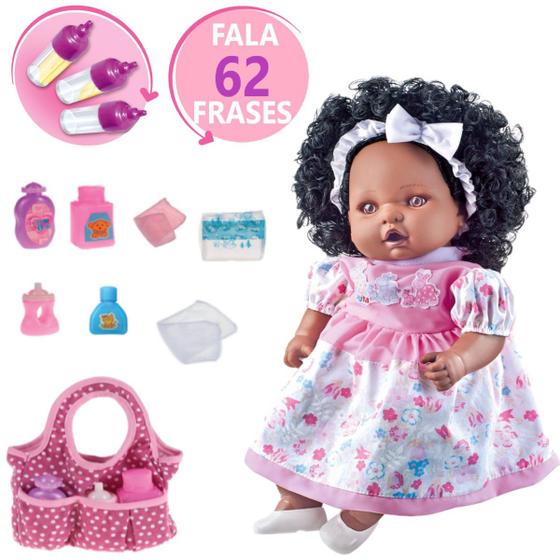 Imagem de Boneca Bebê Angelina Negra Fala Frase +Kit Bolsa Maternidade