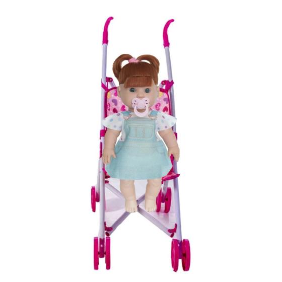 Imagem de Boneca Bebê Cabelo Ruivo Coleção Danadinha C/ Carrinho Rosa