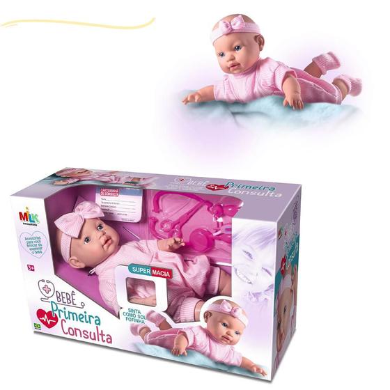 Imagem de Boneca bebe com acessórios nenem bonequinha brincadeira medico medica com ferramentas consulta bebezinho bebezao bonecona brinquedo nenenzao menina