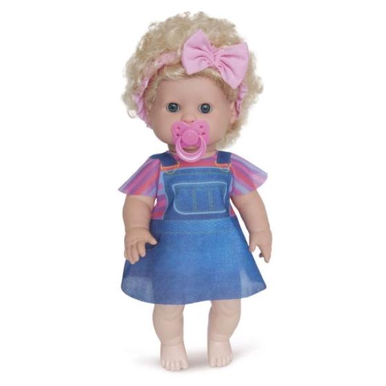 Imagem de Boneca Bebe Danadinhas com chupeta cabelo loiro cabelo crespo brinquedo de menina boneca infantil