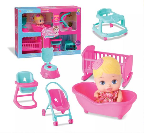 Imagem de Boneca Bebe Little Dolls Casinha + 6 Acessórios - Divertoys