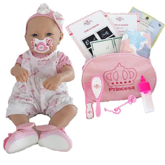 Imagem de Boneca Bebê Mamãe Reborn Menina Enxoval Completo Bolsa