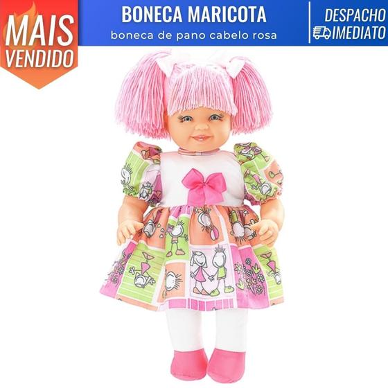 Imagem de Boneca Bebe Maricota de Pano Macia Divertida Cabelo Rosa Solapa