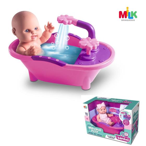 Imagem de Boneca Bebê Milkinhas Petit Banho Com Banheira Que Sai Água de Verdade