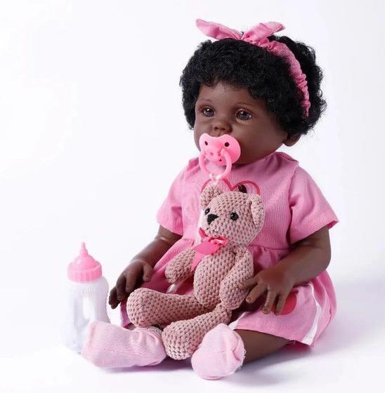Imagem de Boneca Bebê Realista Bela 48cm de Silicone com 08 acessórios (Pode dar banho) - brink